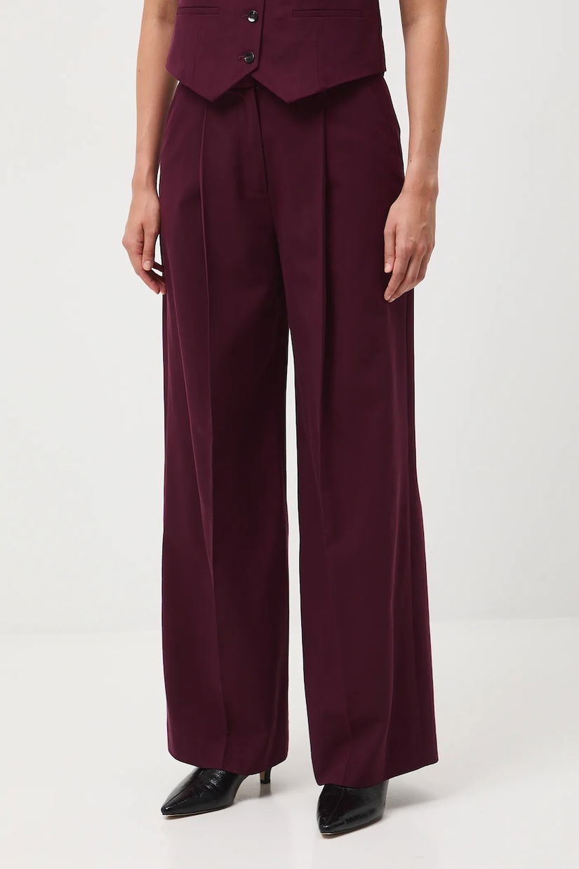 Medicine pantaloni din lana culoarea bordo, lat, high waist