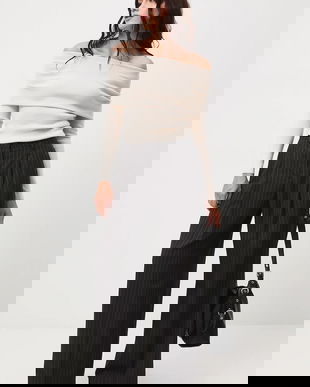 Medicine pantaloni din lana culoarea gri, lat, high waist