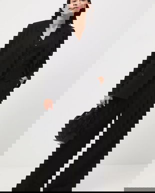 Medicine pantaloni din lana culoarea negru, lat, high waist