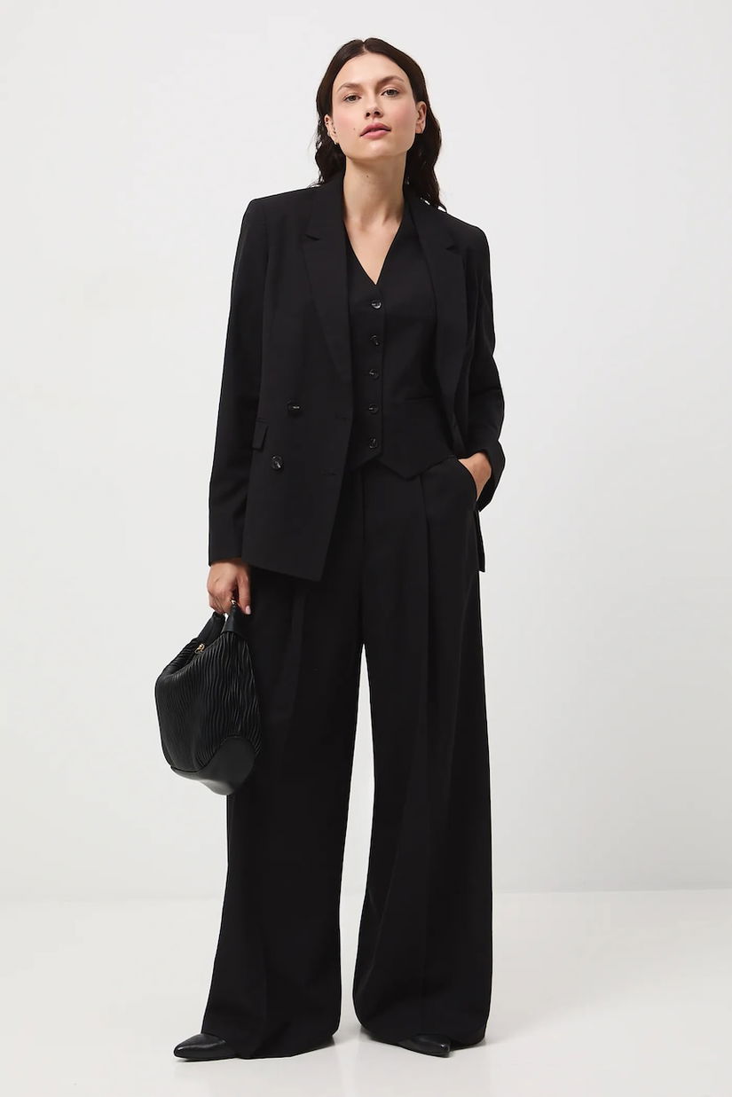 Medicine pantaloni din lana culoarea negru, lat, high waist