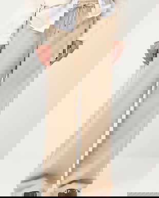 Medicine pantaloni culoarea bej, lat, medium waist