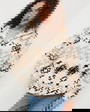 Medicine hanorac fleece culoarea bej, cu glugă, modelator