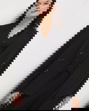 Medicine jachetă cu croială dublă culoarea negru, cu doua randuri de nasturi, neted