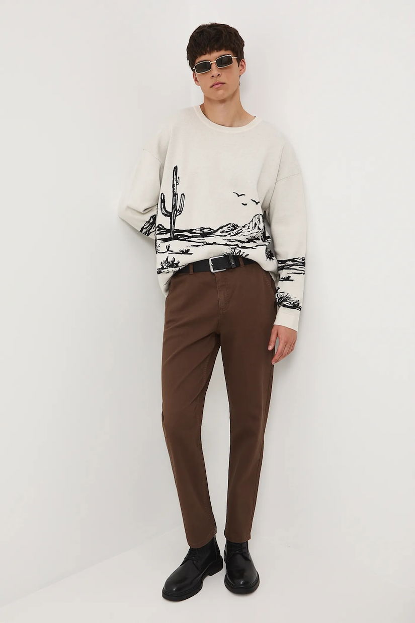 Medicine pantaloni culoarea maro, cu fason chinos