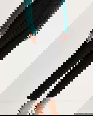 Weekend Max Mara pantaloni din lână CALDAIA culoarea negru, fason chinos, high waist, 2525136152600