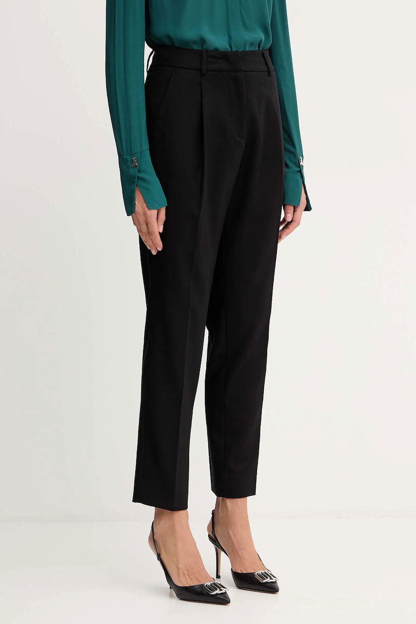 Weekend Max Mara pantaloni din lână CALDAIA culoarea negru, fason chinos, high waist, 2525136152600