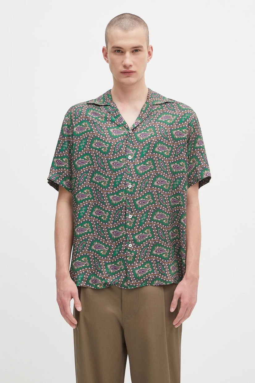 Drôle de Monsieur cămașă La Chemise Paisley culoarea verde, cu guler clasic, relaxed, H.SH229.VI021