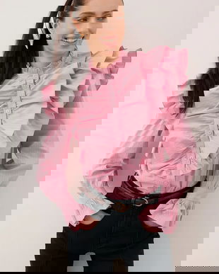 Bizuu cămașă SANNI culoarea roz, cu guler stand-up, regular, SANNI RÓŻOWY