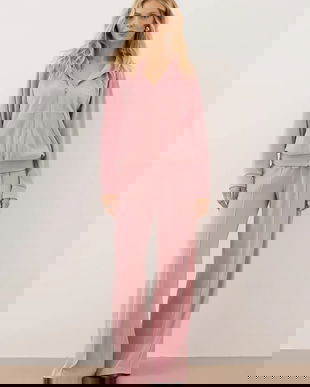 Bizuu pantaloni de trening din velur VELORINA culoarea roz, cu imprimeu, VELORINA RÓŻOWY