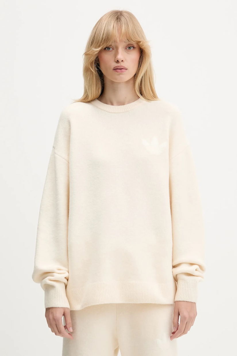 adidas Originals pulover din amestec de lână Knitted Sweater culoarea bej, KF2339