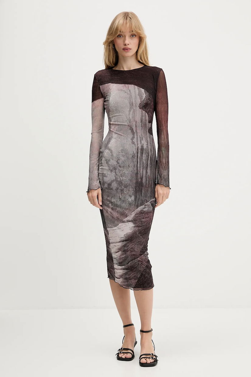 Desigual rochie ABYSS LACROIX culoarea maro, midi, mulată, 25WWVK01