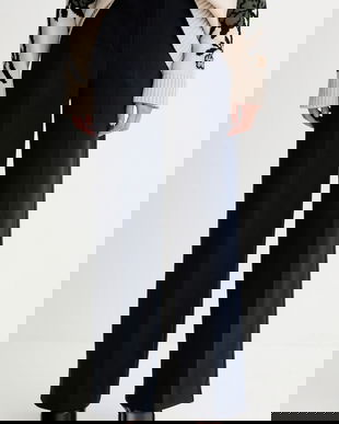 Weekend Max Mara pantaloni ZELOTA culoarea bleumarin, lat, high waist, 2525786012600