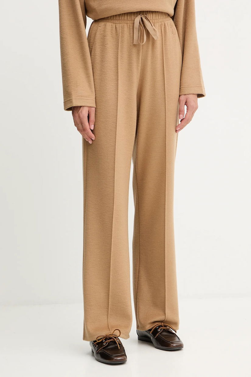 Weekend Max Mara pantaloni cu lână SPONDA culoarea verde, lat, high waist, 2525786022600