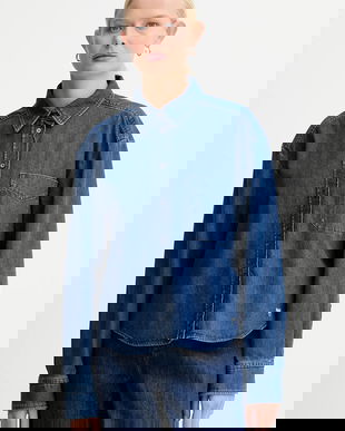 Weekend Max Mara cămașă jeans OBBIA culoarea bleumarin, cu guler clasic, regular, 2525116052600