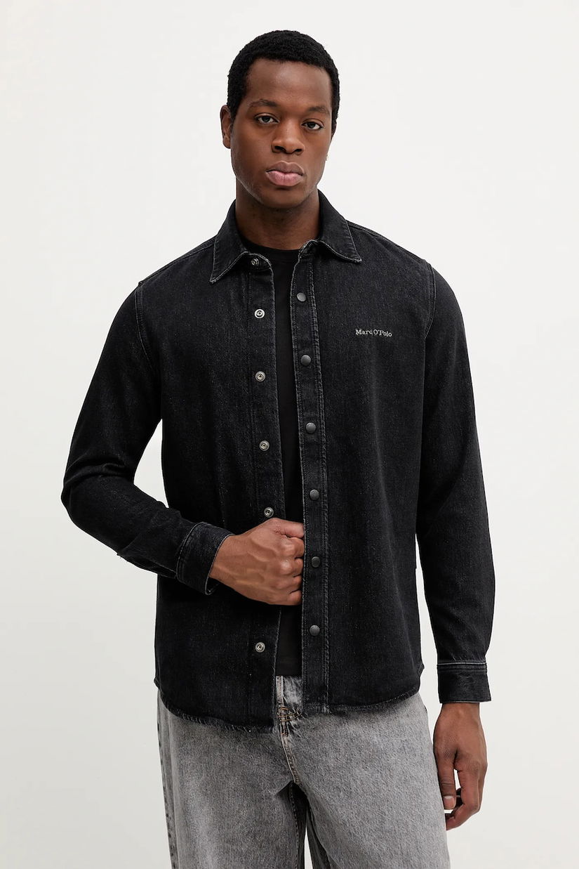Marc O'Polo cămașă jeans culoarea negru, cu guler clasic, regular, 528912922006