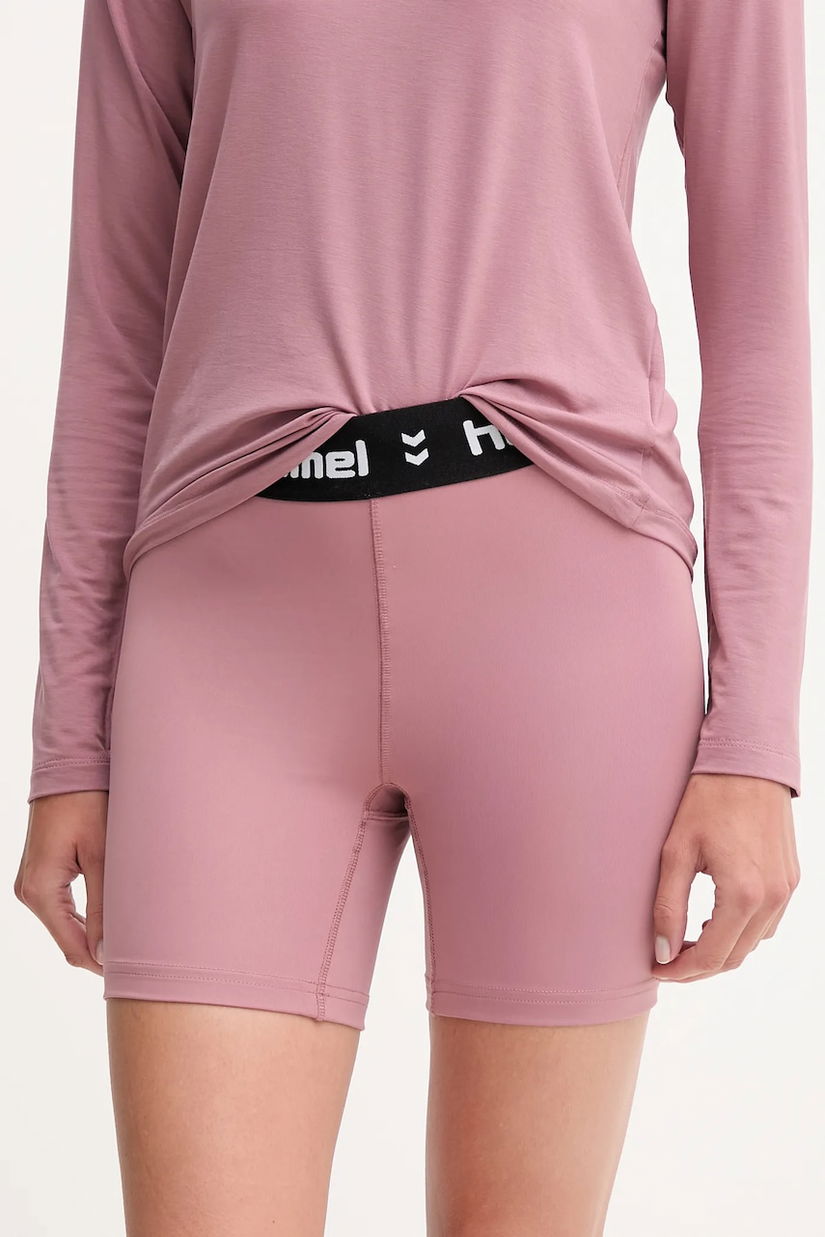Hummel pantaloni scurți de antrenament culoarea roz, uni, medium waist, 229980