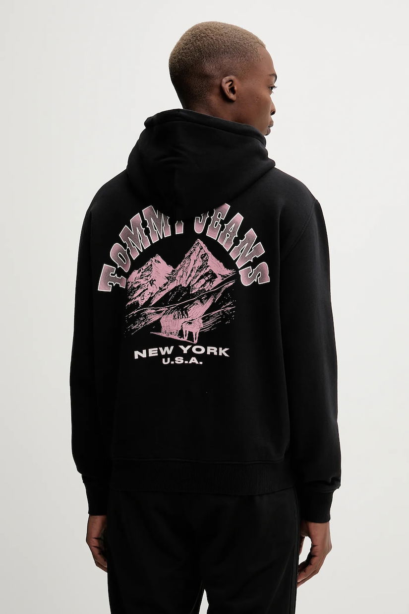 Tommy Jeans bluză culoarea negru, cu glugă, cu imprimeu, DM0DM22088