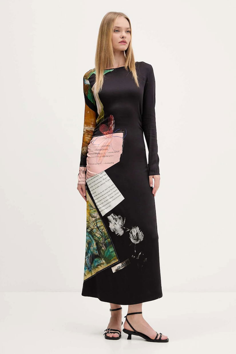 Desigual rochie PATCH FIONA culoarea negru, maxi, evazați, 25WWVW08