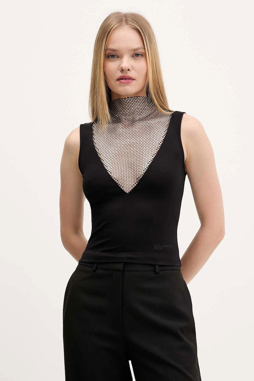 Karl Lagerfeld Jeans top culoarea negru, cu imprimeu, A4W17032