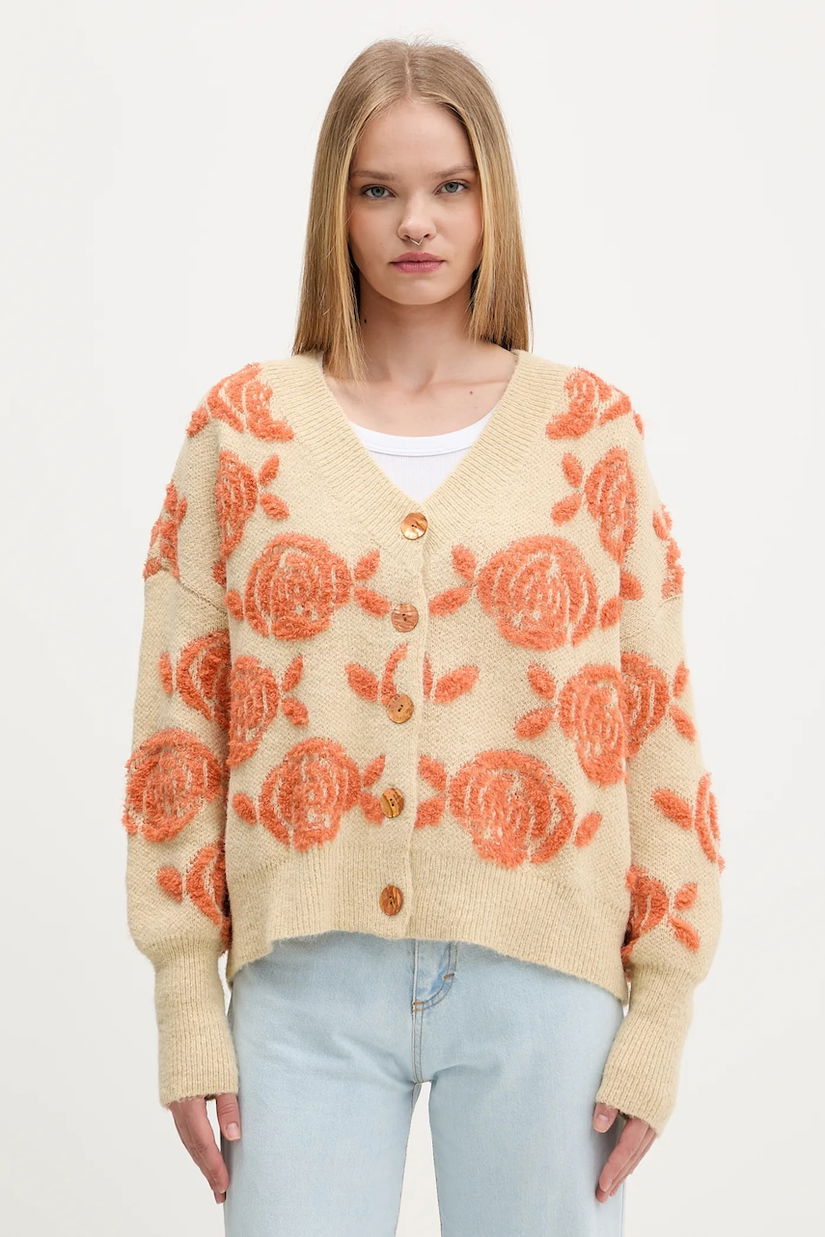 Desigual cardigan din amestec de lână CARTER culoarea bej, călduros, 25WWJF22