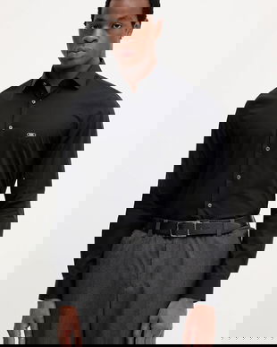 Michael Kors cămașă culoarea negru, cu guler italian, slim, MK0DS01288