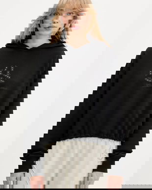 Karl Lagerfeld Jeans hanorac de bumbac culoarea negru, cu glugă, cu imprimeu, A4W20004