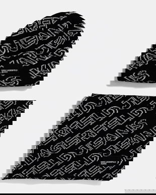 Karl Lagerfeld Jeans palarie și eșarfă culoarea negru, A4W33074