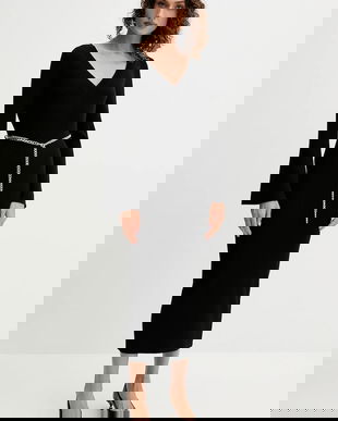 MICHAEL Michael Kors rochie cu lână culoarea negru, maxi, mulată, MF5835G4VR