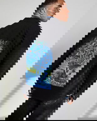 Medicine camasa jeans culoarea negru, cu guler clasic, relaxed