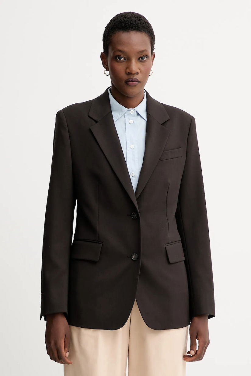 Filippa K jachetă cu lână culoarea maro, un singur rând de nasturi, uni, 31825