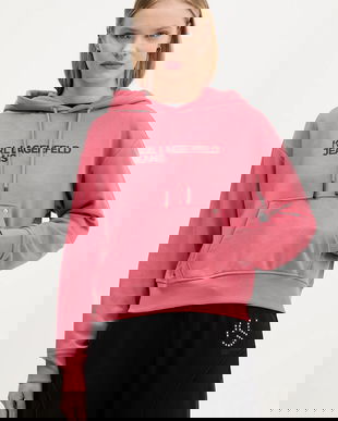 Karl Lagerfeld Jeans bluză culoarea portocaliu, cu glugă, cu imprimeu, A2W20053