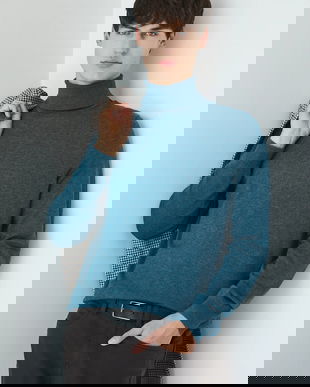 Medicine pulover culoarea turcoaz, light, cu guler