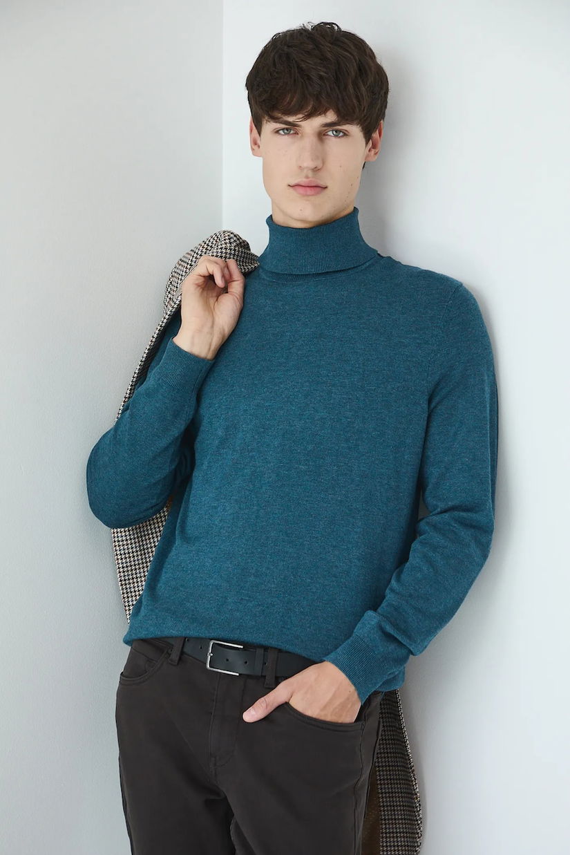 Medicine pulover culoarea turcoaz, light, cu guler