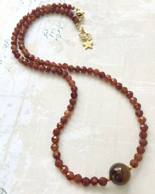 Colier CHOKER Granat portocaliu / hesonit