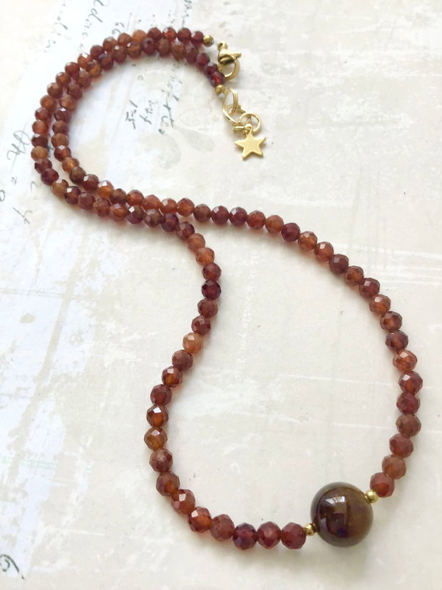 Colier CHOKER Granat portocaliu / hesonit