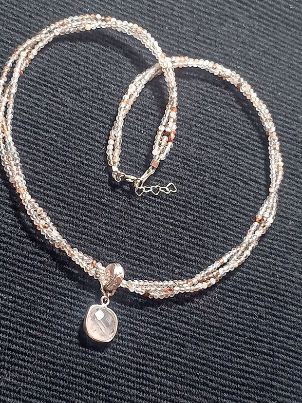 Colier argint X3 superseven cuiart rose charm minimalist boho chic trendy - Transport gratuit