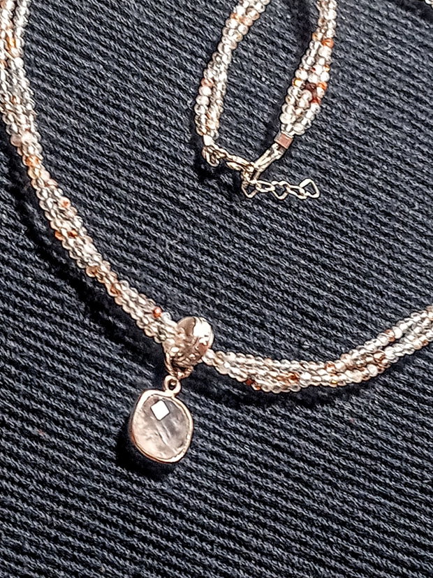 Colier argint X3 superseven cuiart rose charm minimalist boho chic trendy - Transport gratuit