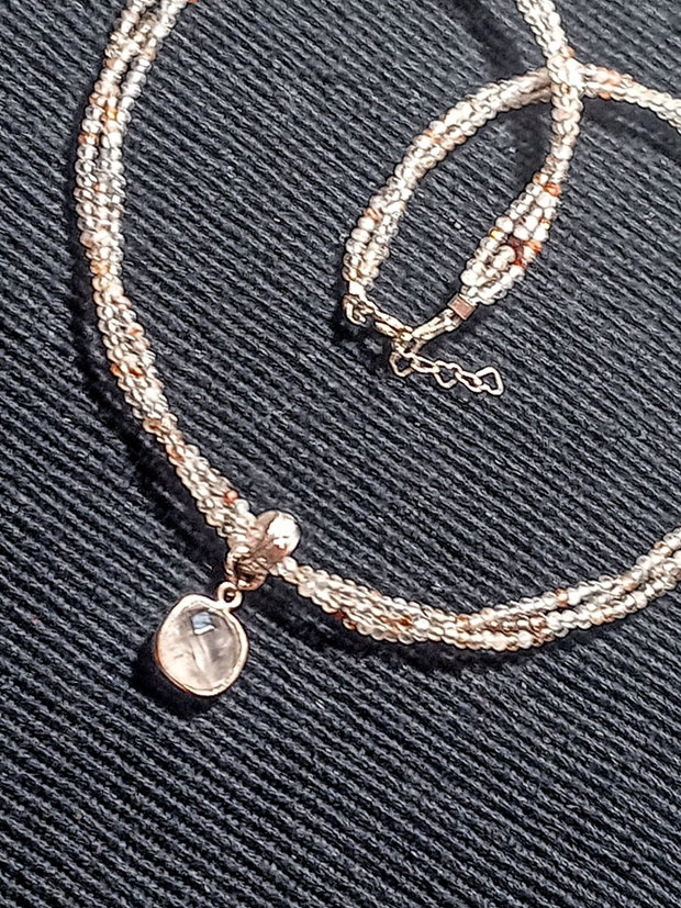 Colier argint X3 superseven cuiart rose charm minimalist boho chic trendy - Transport gratuit
