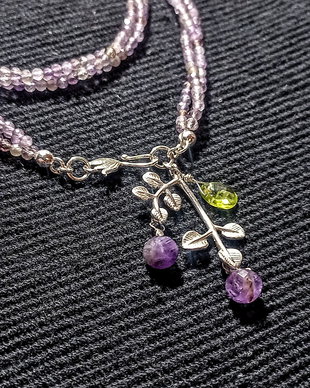 Colier argint X3 ametist peridot charm ramura frunze inchidere frontala minimalist boho chic trendy - Transport gratuit