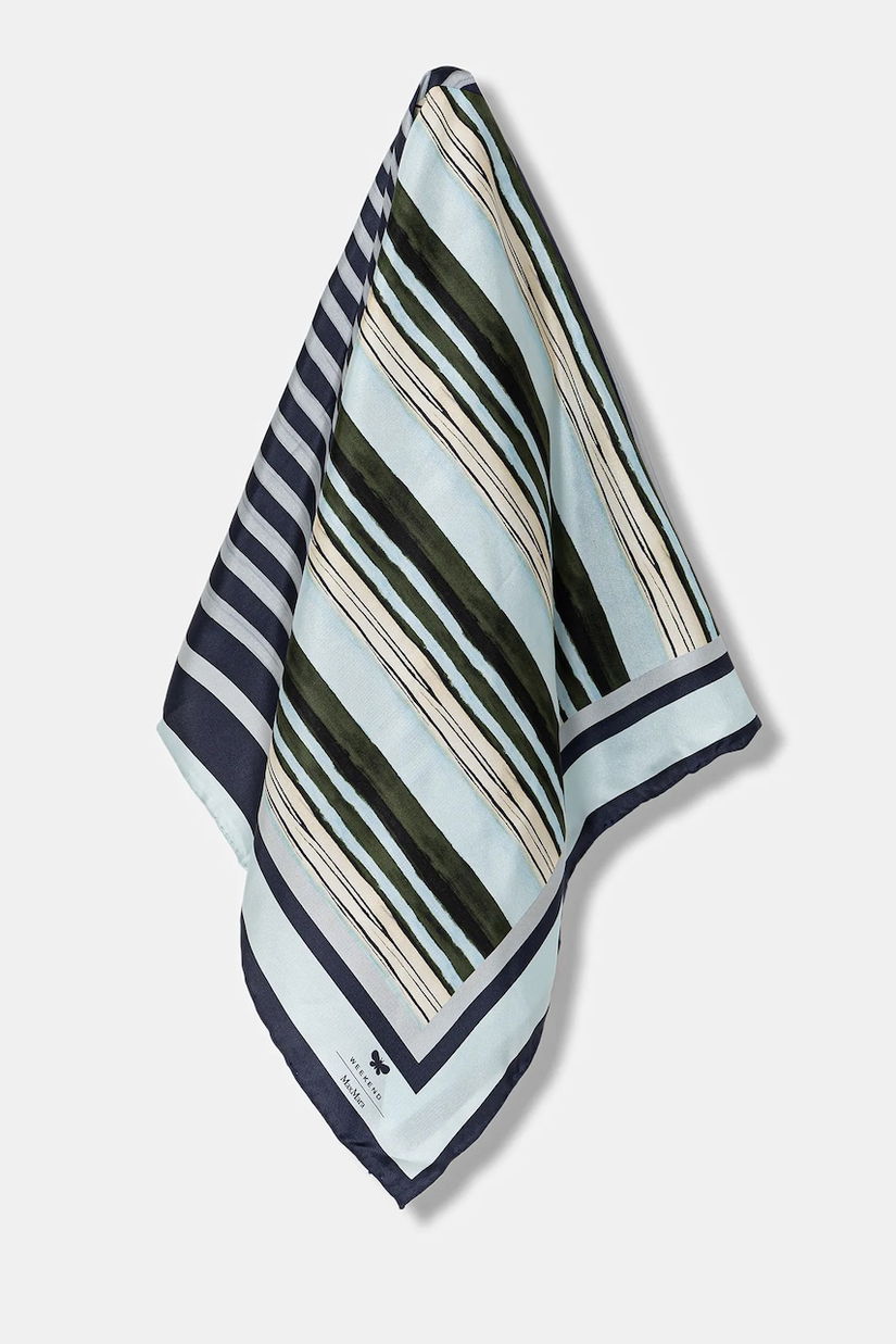Weekend Max Mara eșarfă de mătase ONESTO culoarea bleumarin, cu model, 2525546125600