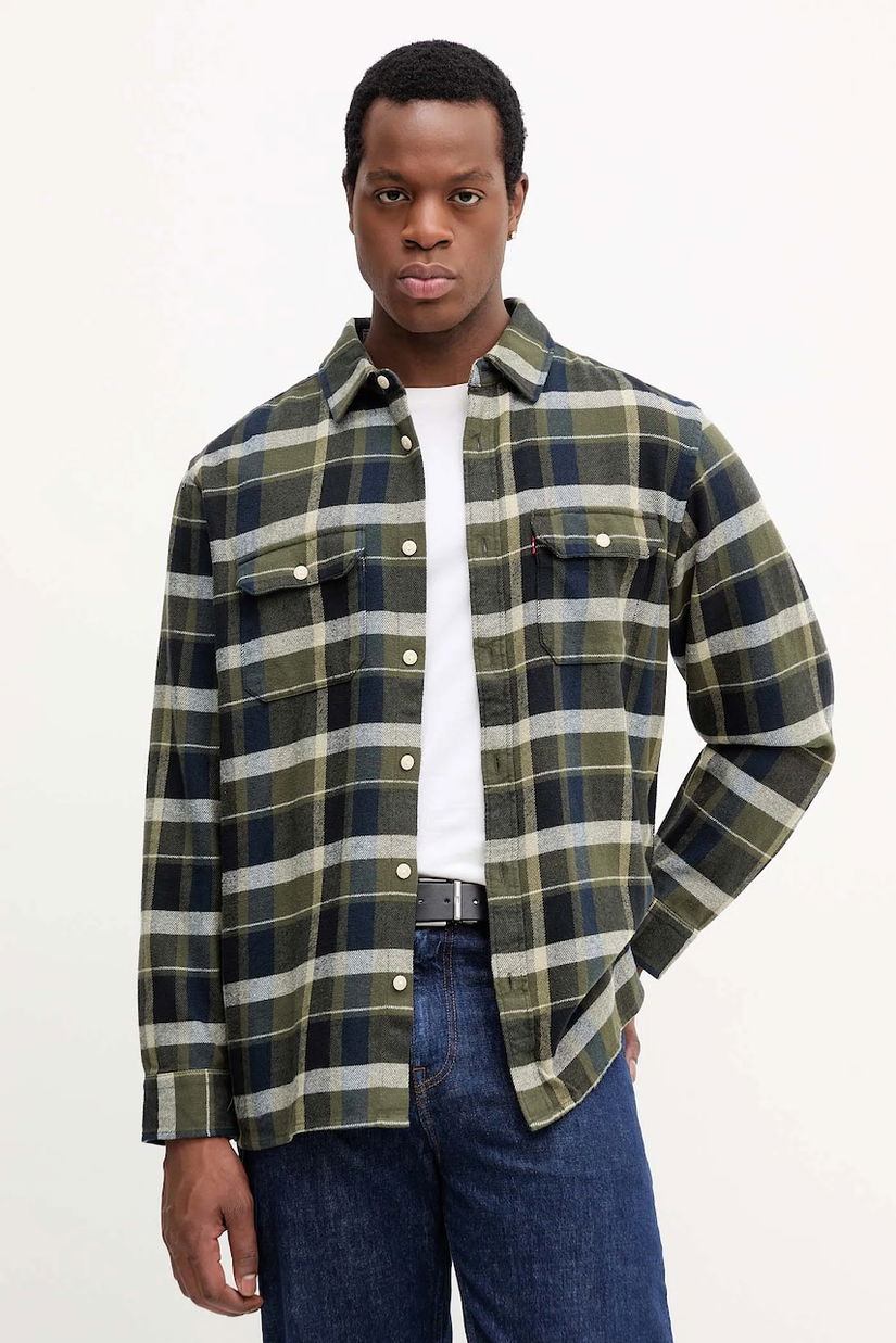 Levi's cămașă din bumbac culoarea verde, cu guler clasic, relaxed, 0