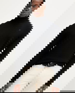 Karl Lagerfeld pulover de lână culoarea negru, light, cu guler, 554399.655058