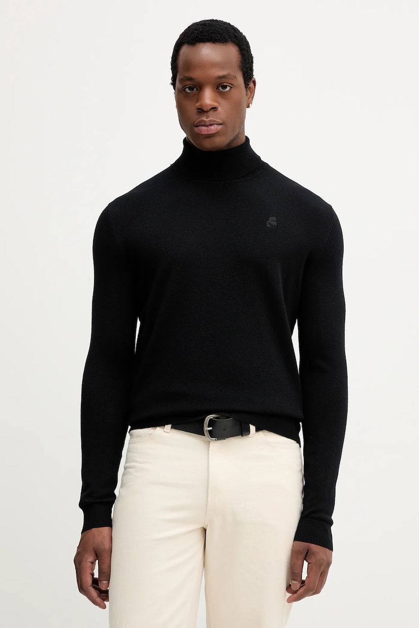 Karl Lagerfeld pulover de lână culoarea negru, light, cu guler, 554399.655058