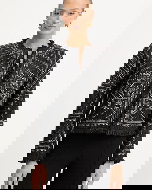 Morgan sacou culoarea negru, un singur rand de nasturi, cu model, VCLIKY