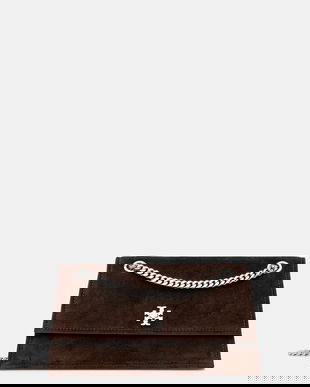 Tory Burch poșetă de piele Kira Turnlock Suede culoarea maro, 169176.200