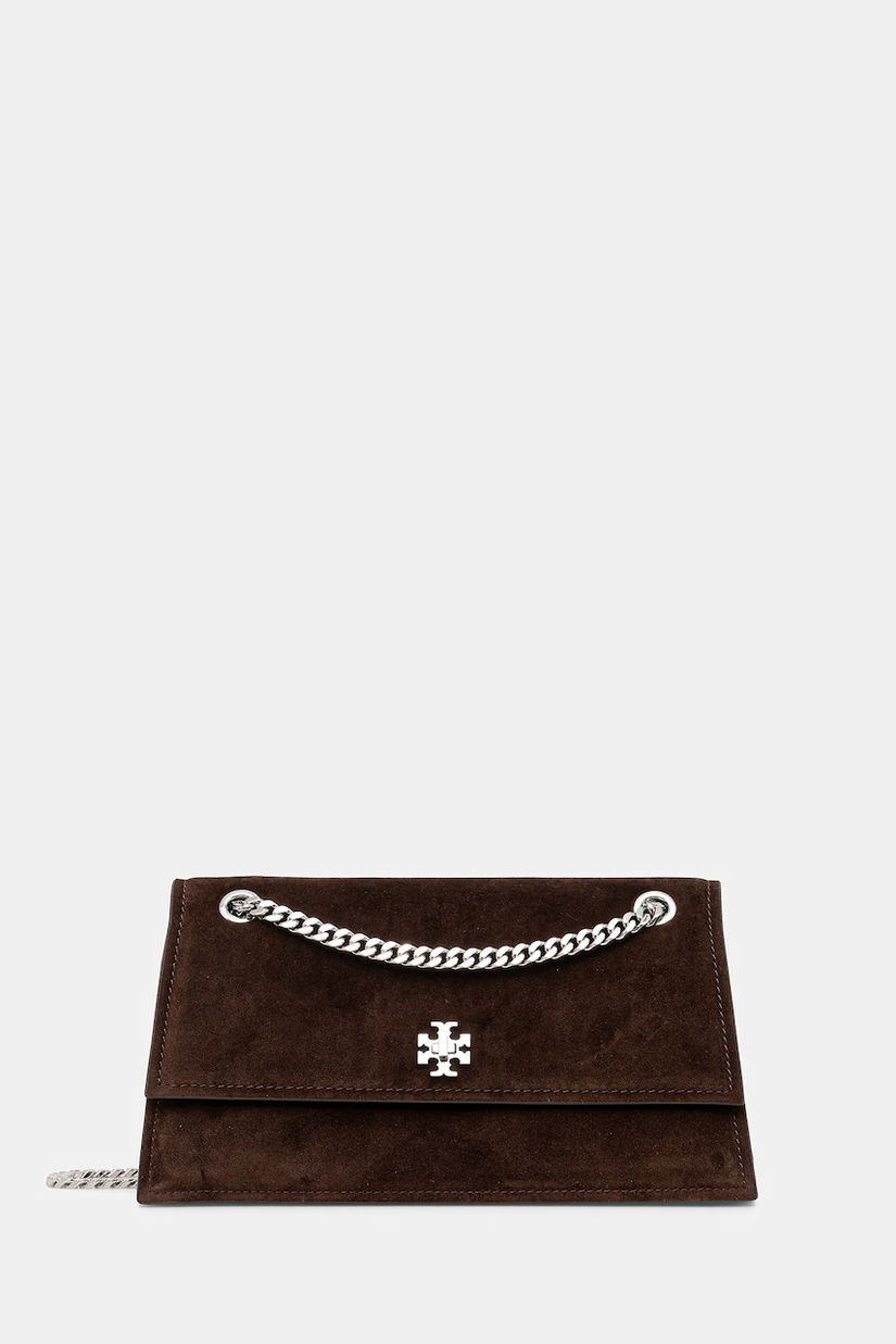 Tory Burch poșetă de piele Kira Turnlock Suede culoarea maro, 169176.200