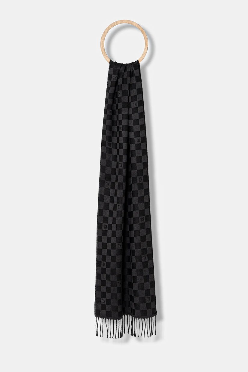 Karl Lagerfeld eșarfă cu lână culoarea negru, cu imprimeu, 554131.805001