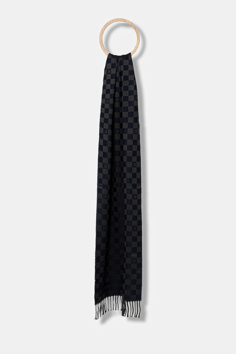 Karl Lagerfeld eșarfă cu lână culoarea bleumarin, cu imprimeu, 554131.805001