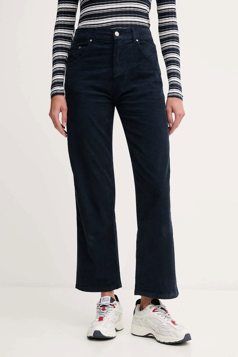Pepe Jeans pantaloni culoarea bleumarin, drept, high waist, PL21000038