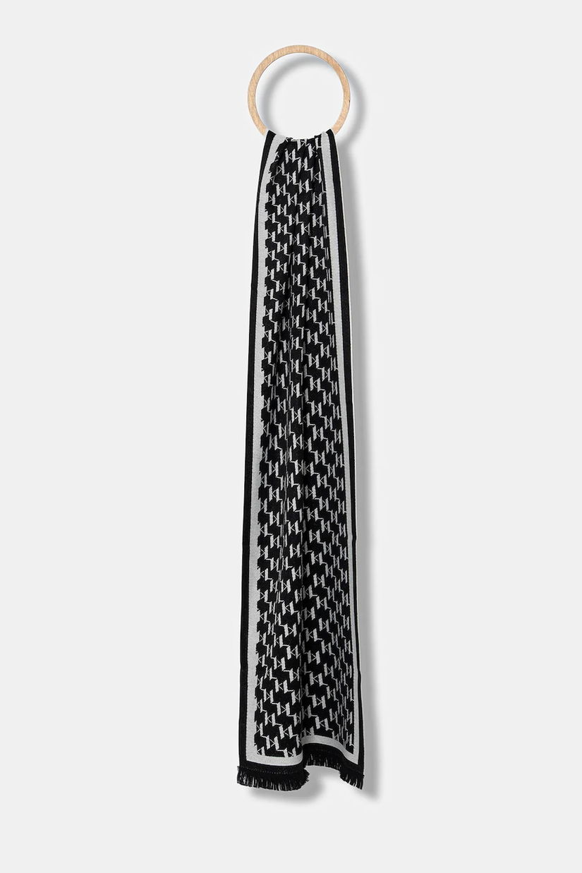 Karl Lagerfeld eșarfă cu lână culoarea negru, cu imprimeu, 554135.805001